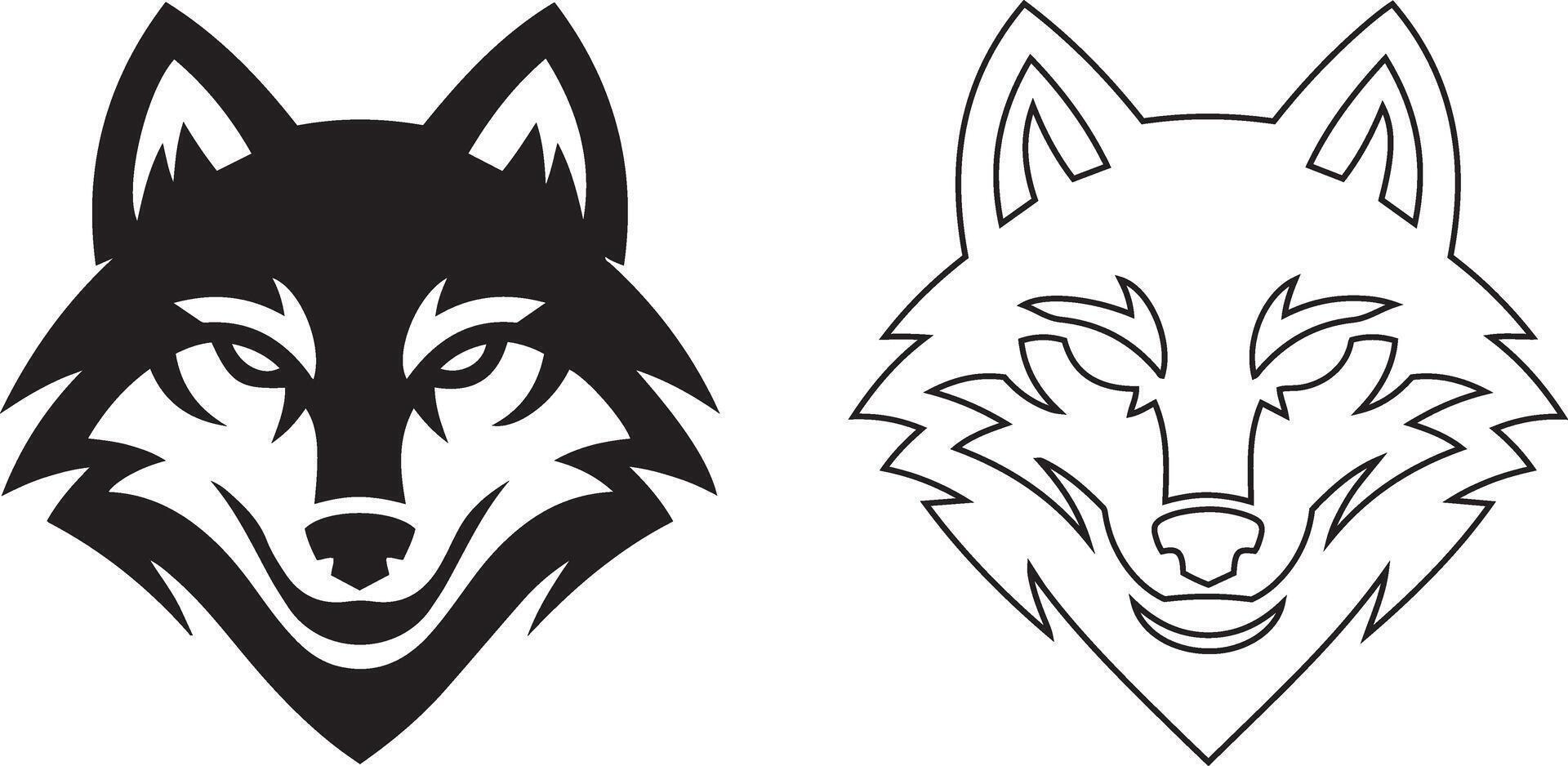 Wolf Head Silhouette and Outline Icons vector