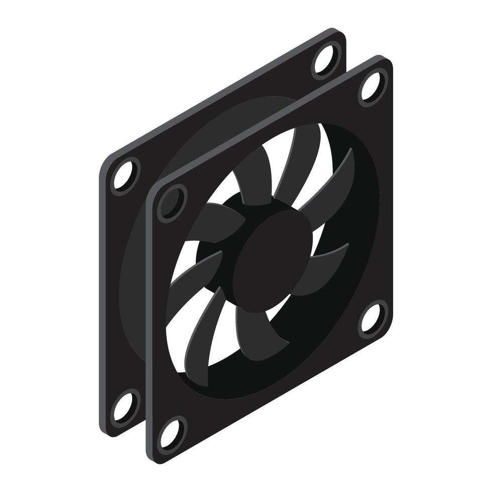 Isometric computer fan. Computer fan cooler. Isometric of PC case fan. Computer hardware components. vector