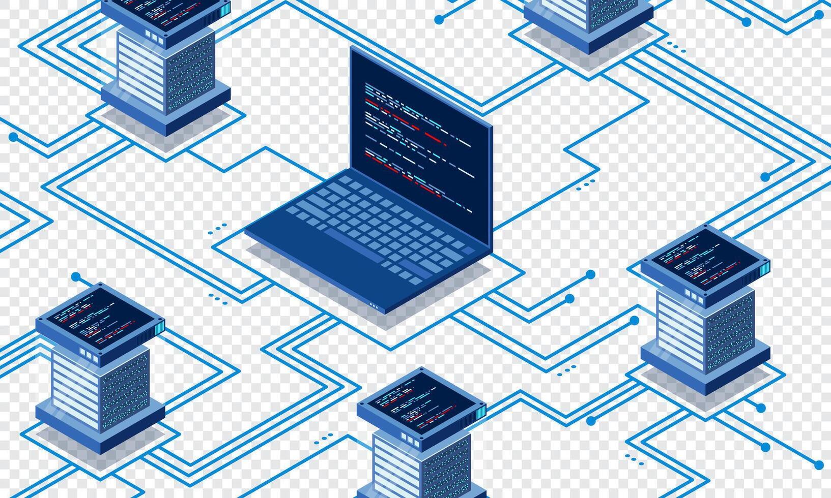 Isometric high technology concept. Cloud storage isometric illustration. Big data center with server. Server room. Isometric technology vector