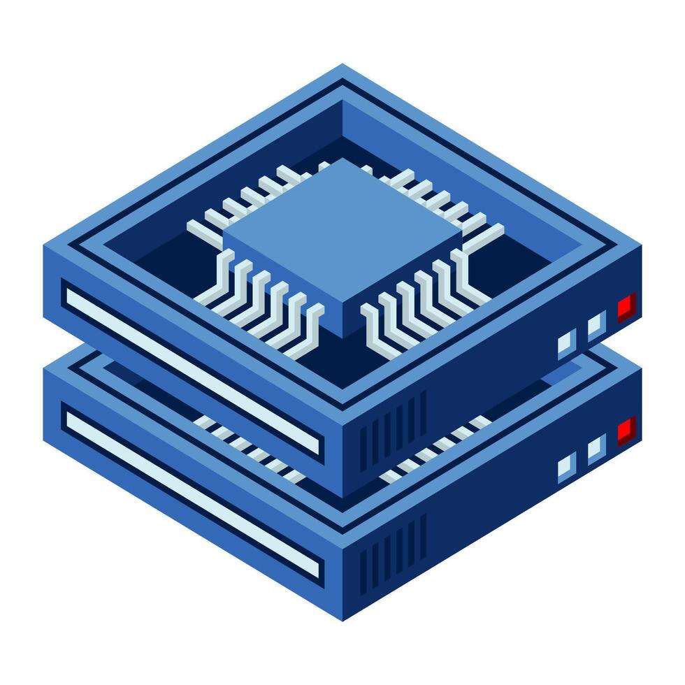 Isometric futuristic server. Isometric database or data center. Abstract blockchain. Computer storage. Cloud storage. Isometric vector