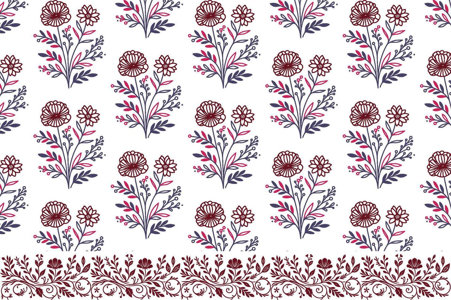 Continuous One Line Botanical Sketch Pattern with Flowers and Leaves for Wrapping Paper Fashion Prints and Packaging Design vector