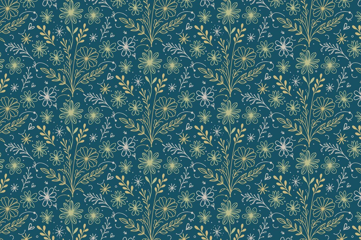 Leaf and flower sketch pattern in single line art suitable for modern textile usage kitchen towels and trendy fabric applications vector
