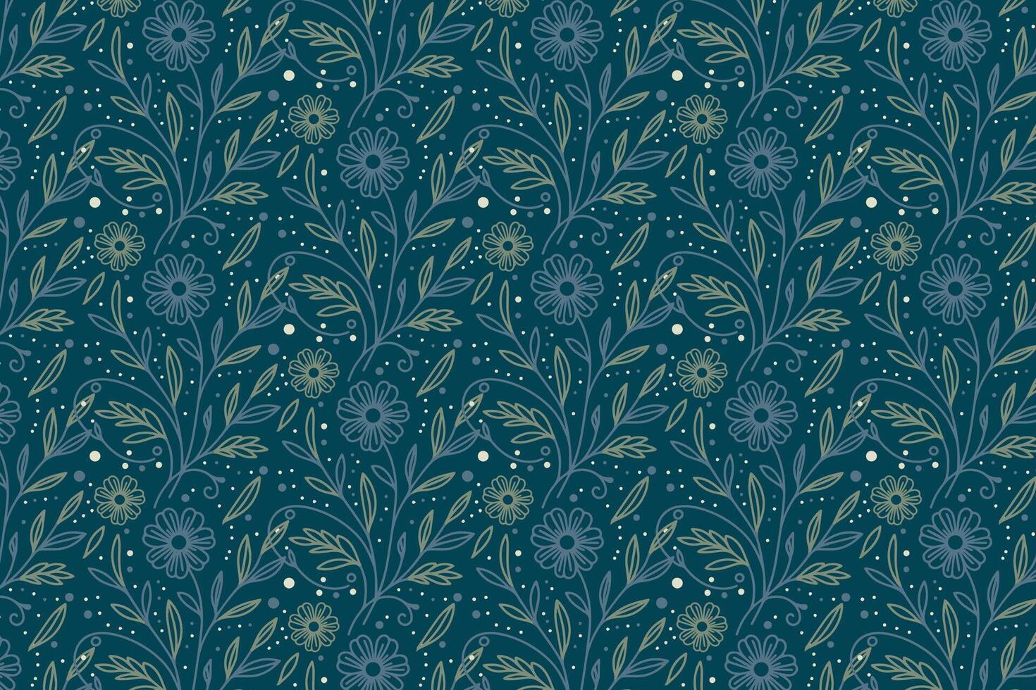 Elegant line art floral pattern featuring cotton flowers and leaves perfect for bedsheet cover fabric pillow print and wrapping design vector