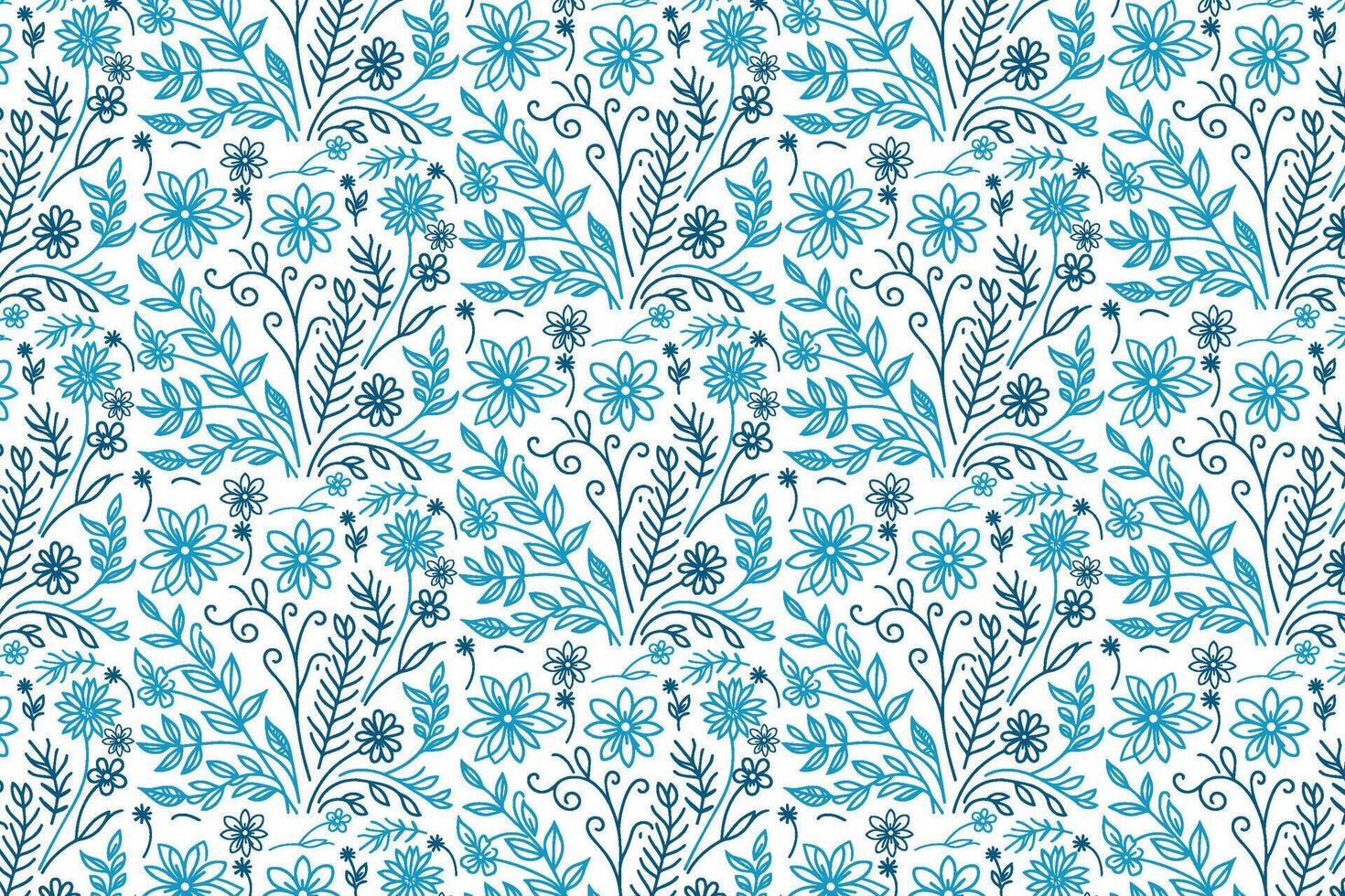 stylish blue floral pattern in hand drawn sketch style with modern minimal line art for home textiles bedsheets and wrapping fabric vector