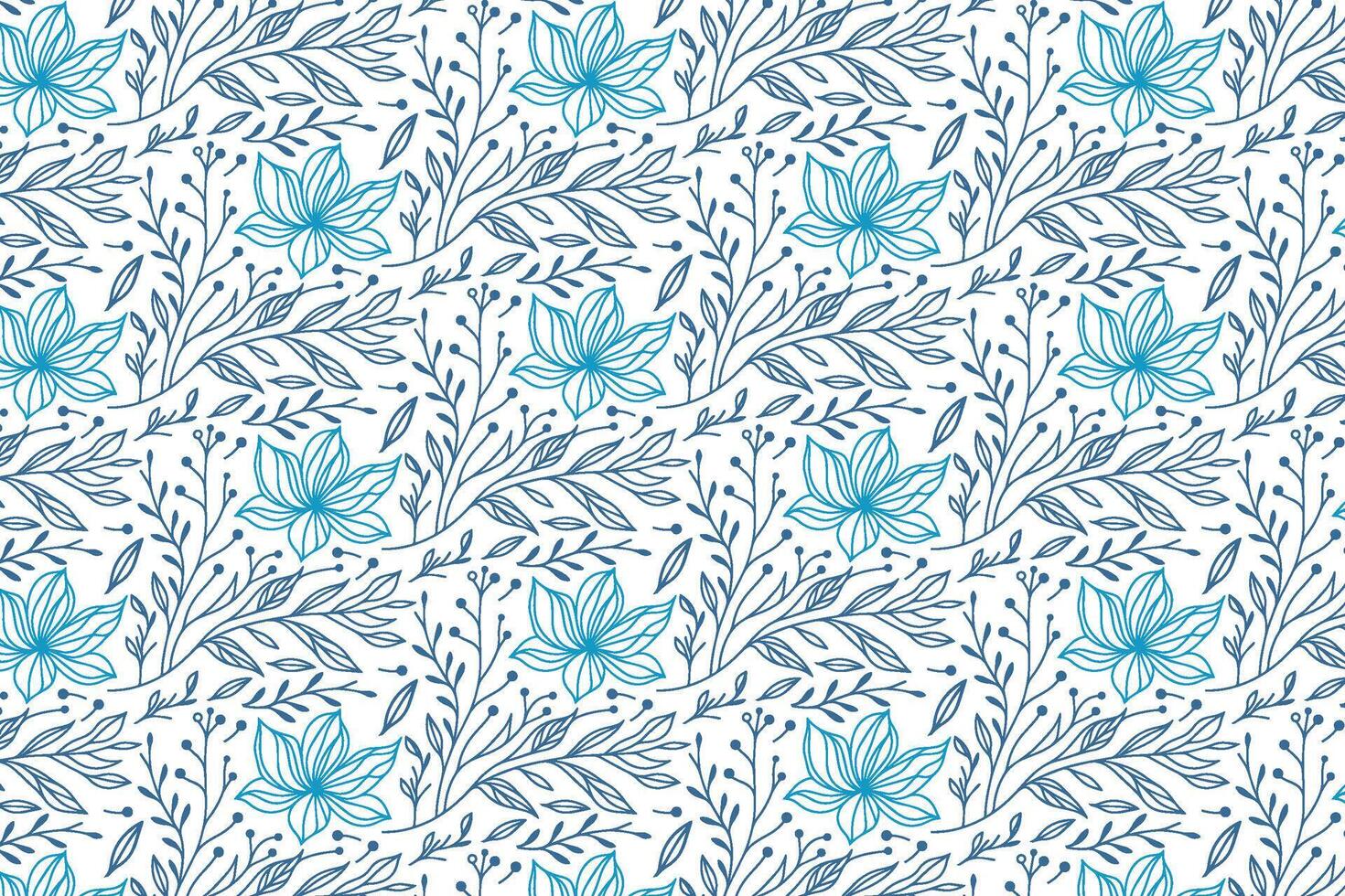 contemporary blue floral pattern with hand drawn flower sketches in single line style perfect for modern home textile and fabric print vector