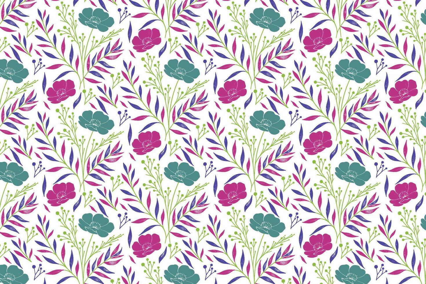 Outline botanical pattern created using one line featuring flowers and leaves for packaging textile and bedsheet fabric use vector