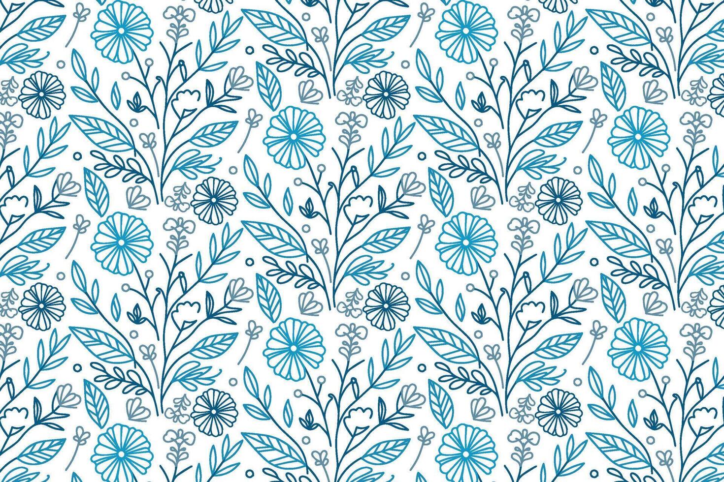 blue one line floral sketch design with abstract cotton flowers for stylish wrapping paper and pillow cover printing vector