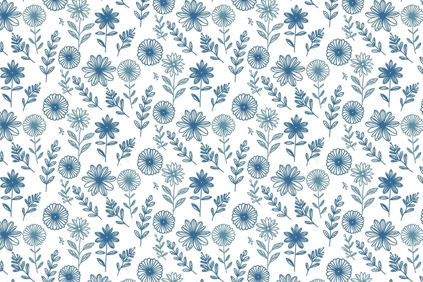 minimal and modern blue flower line art design with outlines for textile design table top linens and wallpaper vector