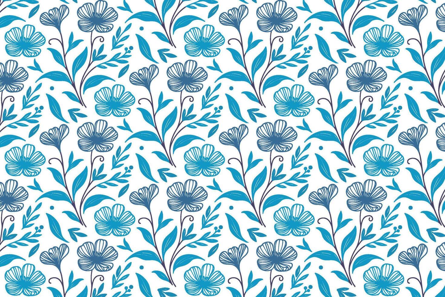 elegant blue floral texture with continuous line art rose leaves and sketch flowers for home textile and fashion print vector
