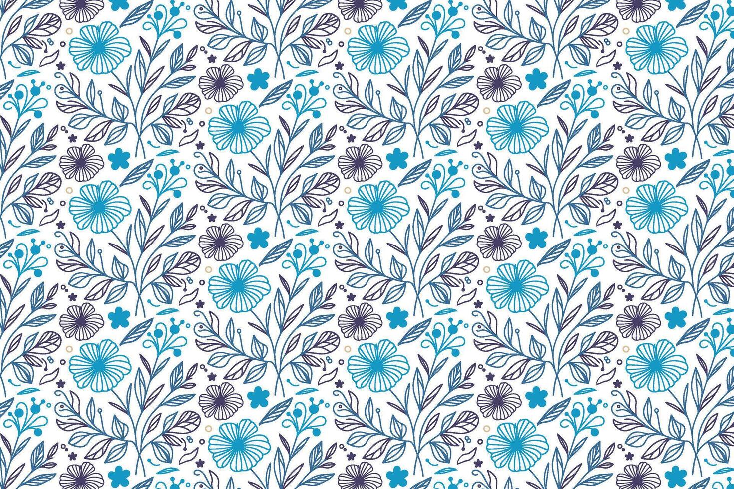detailed blue flower sketch pattern with elegant leaf and rose outlines for textile and gift wrap designs vector