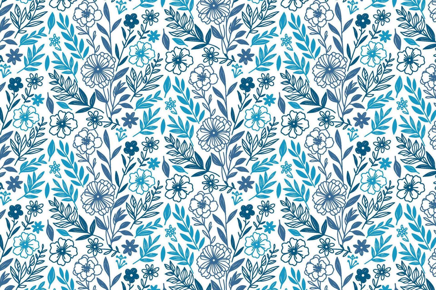 hand drawn blue line art florals in a continuous pattern perfect for wrapping paper kitchen wear and modern textile designs vector