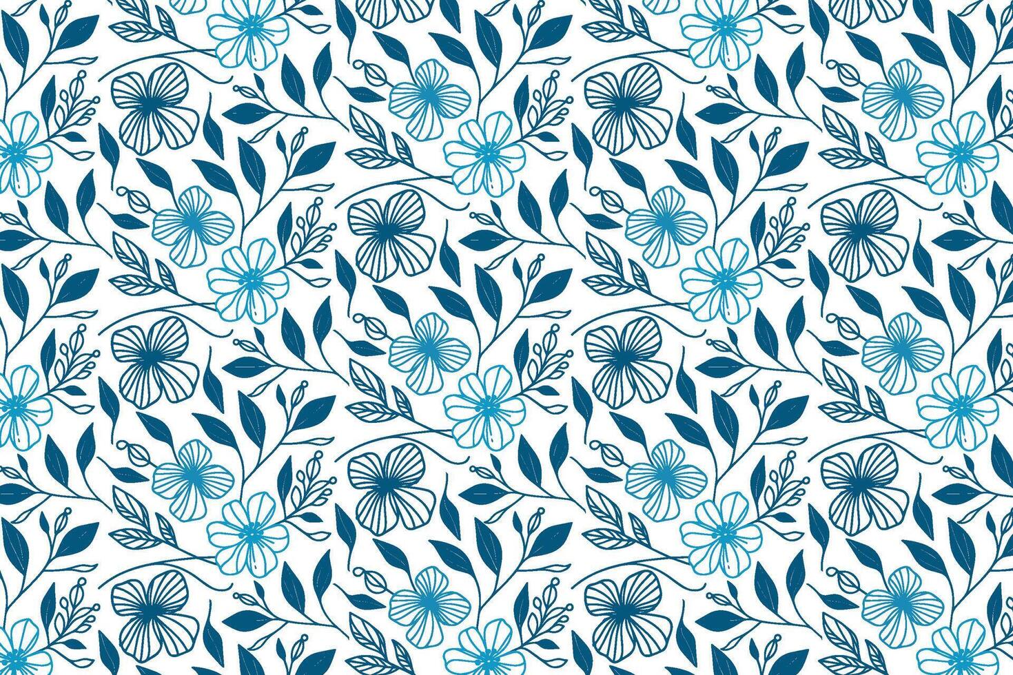 blue flower design with continuous line sketches for modern home textile table linens and wrapping fabric vector