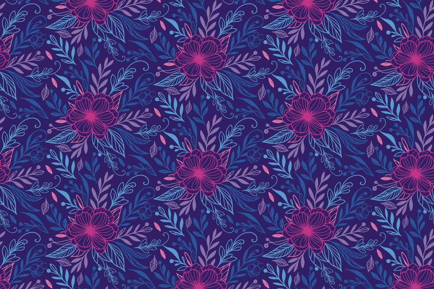 single line floral pattern with cotton flower and leaf outlines in repeat for trendy women wear and fashion fabric printing vector