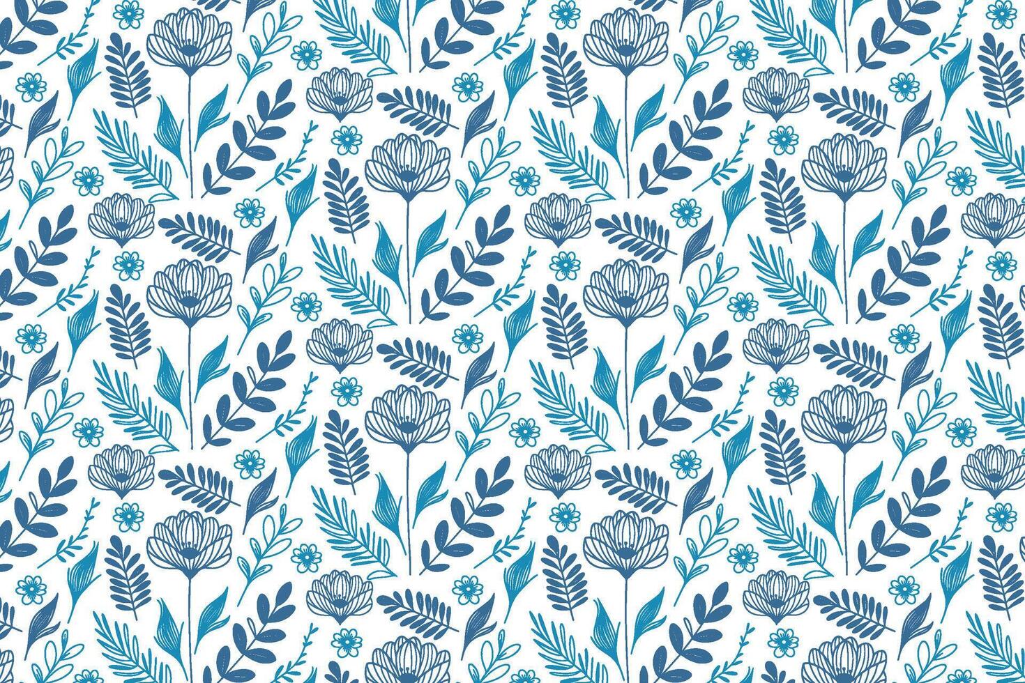 abstract one line blue floral design with natural elements for fashion pillowcases and wrapping paper vector