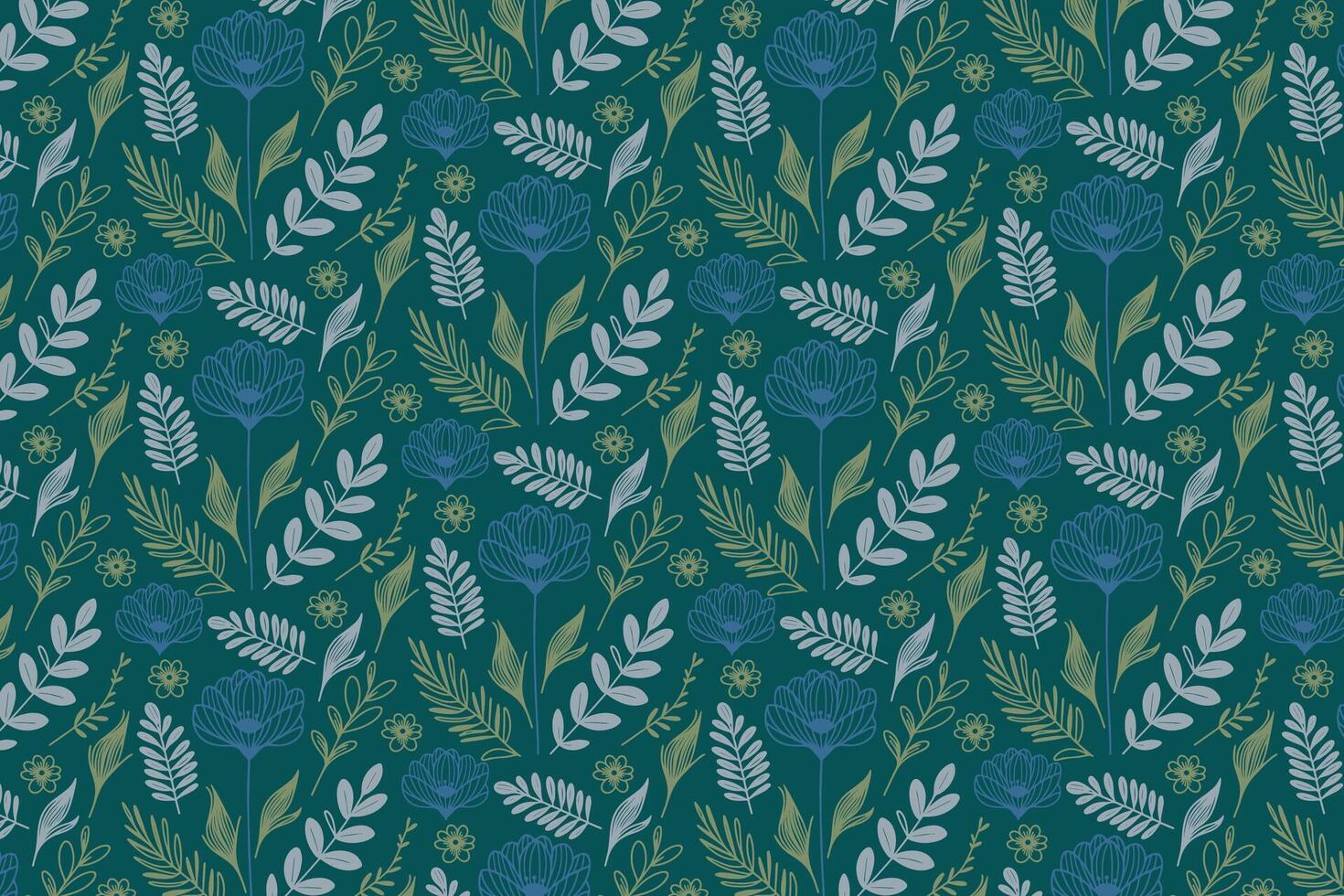 one line floral pattern with trendy abstract flowers and leaves for fabric prints wallpaper table top and wrapping paper vector