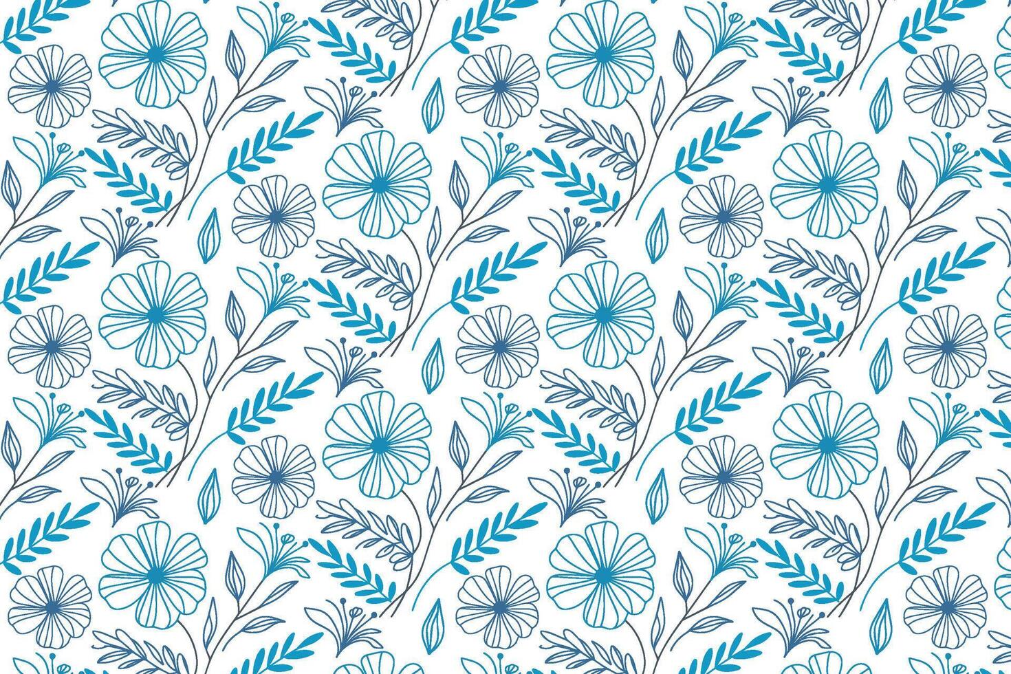minimalist blue flower line art design with nature inspired elements for textile table top and wrapping use vector