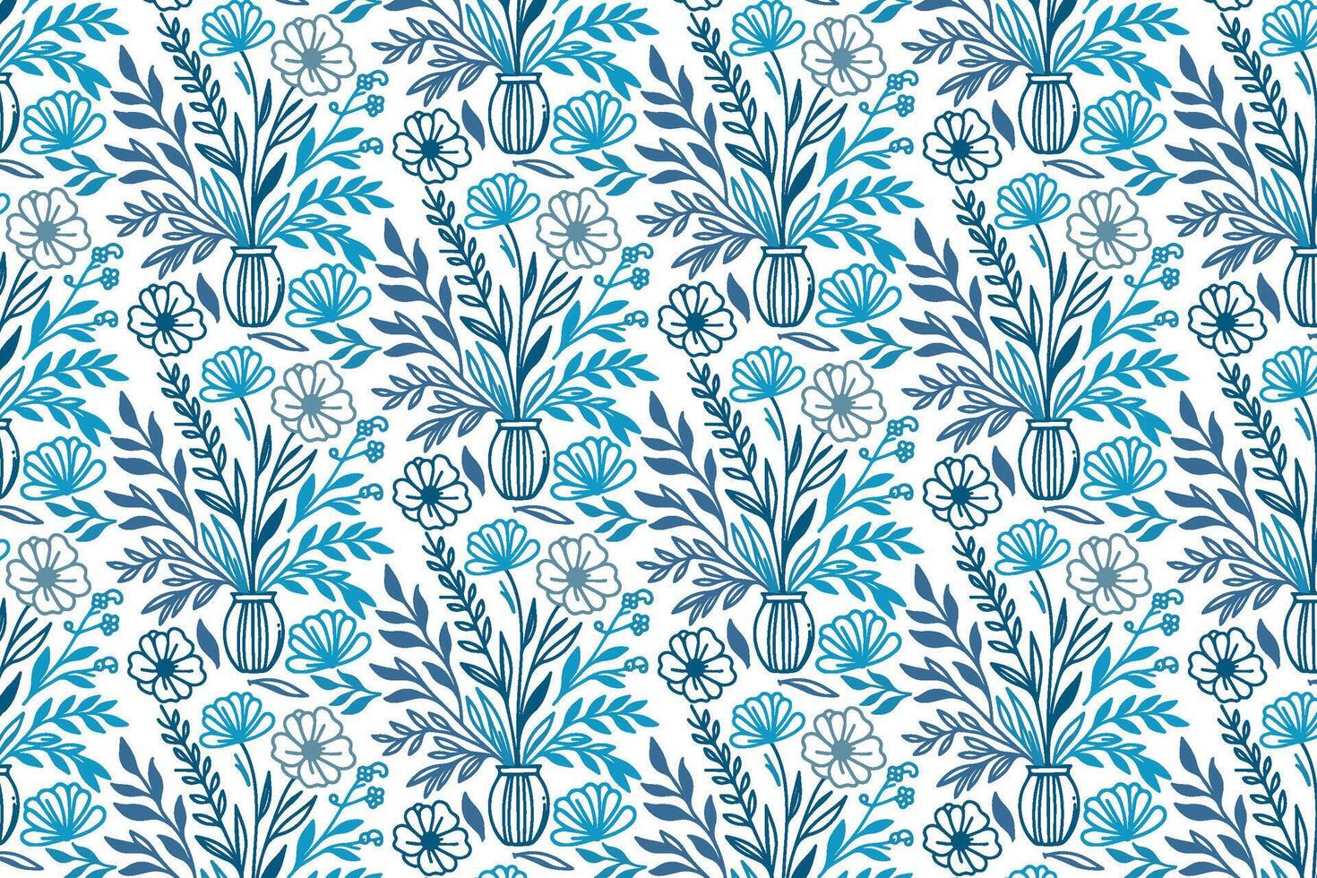 continuous blue line art floral sketch pattern in repeat for fashion accessories textile print and packaging use vector