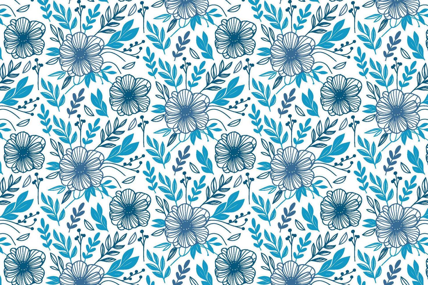 blue floral sketch pattern with continuous line cotton flowers for table linen pillow cover and wallpaper usage vector