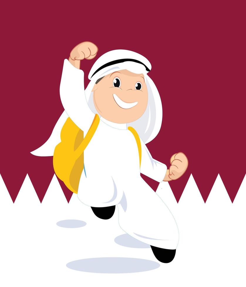 Back to school Qatari arab kids Doha learning way vector