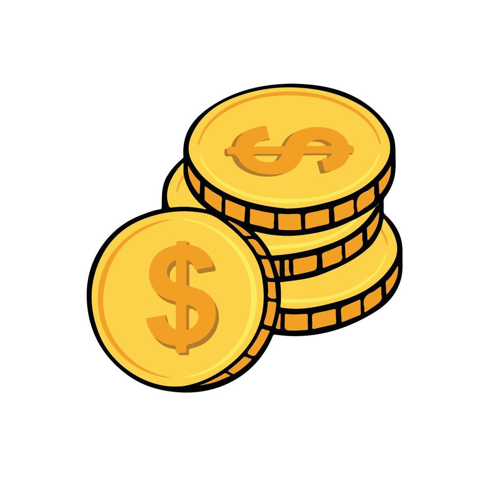 Heap of gold coins with us dollar currency sign illustration isolated on white background. Money coin stack pile vector