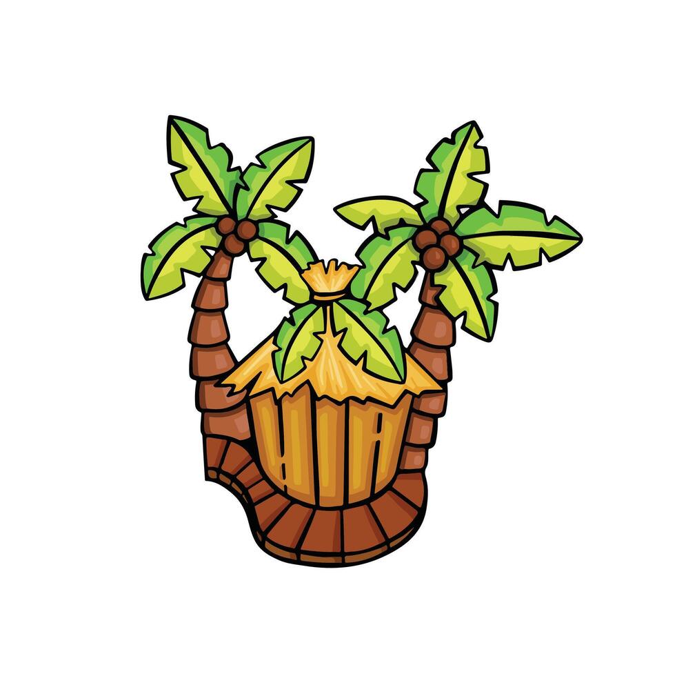 Tropical landscape with bungalow. flat illustration. vector