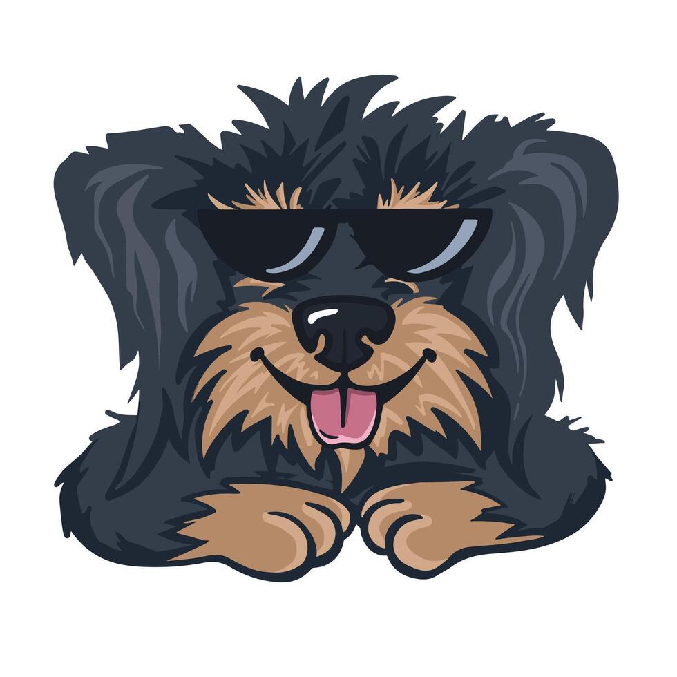 Cool dog with glasses sticking out his tongue, color cartoon vector