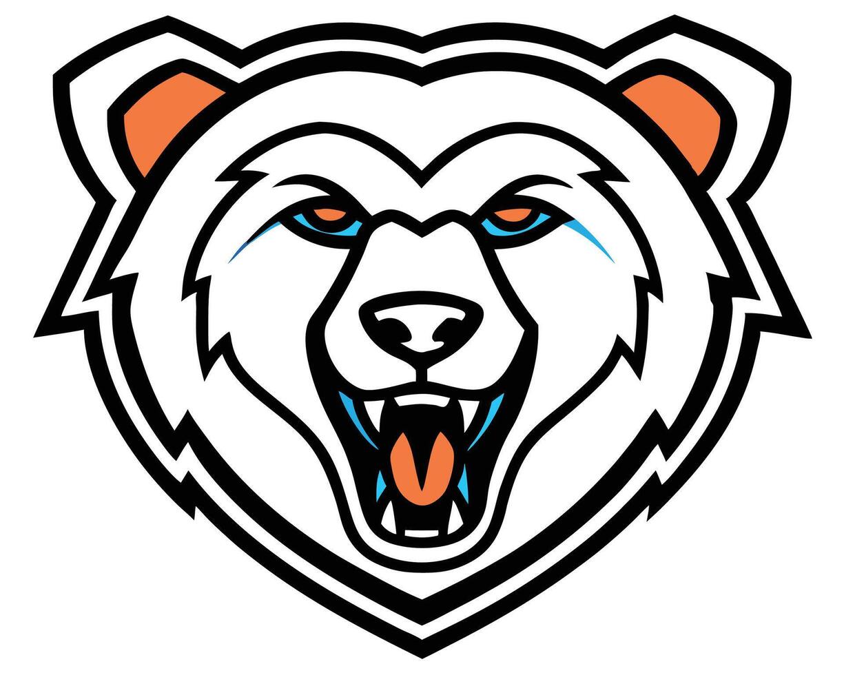 The head of a bear with an orange and blue color scheme vector
