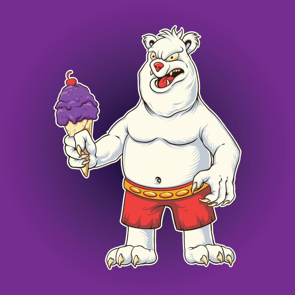 Polar Bear Character Eating Ice Cream vector