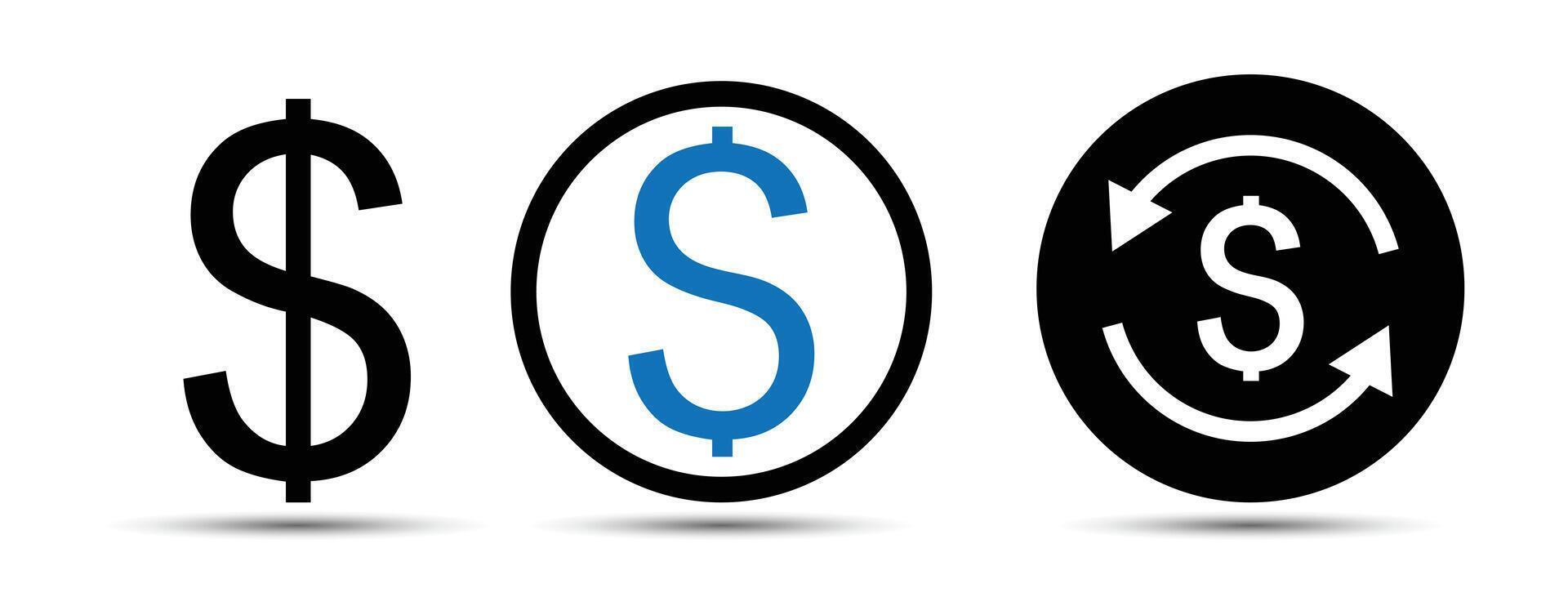 Dollar Sign Icon with and without Circle Frame. Static, Circulating, Financial Icons, Cash Icon, Money Icon Illustration. vector