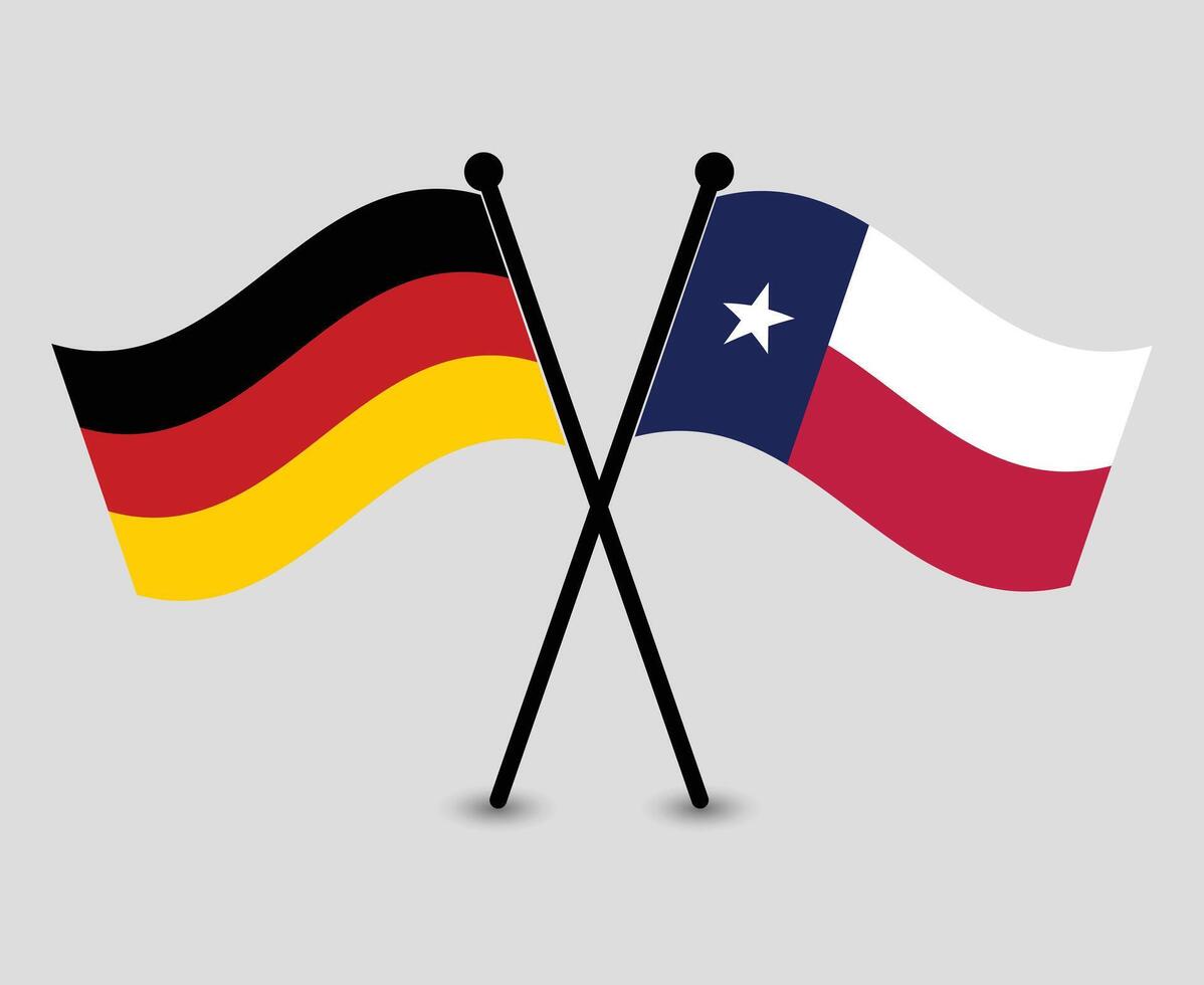 Crossed and Waving flags German and Texas Symbol of Diplomacy or Connection. vector
