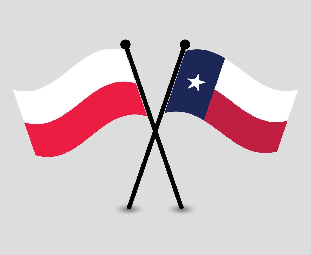 Crossed Polish and Texas Flags, Symbol of Diplomacy or Connection. vector