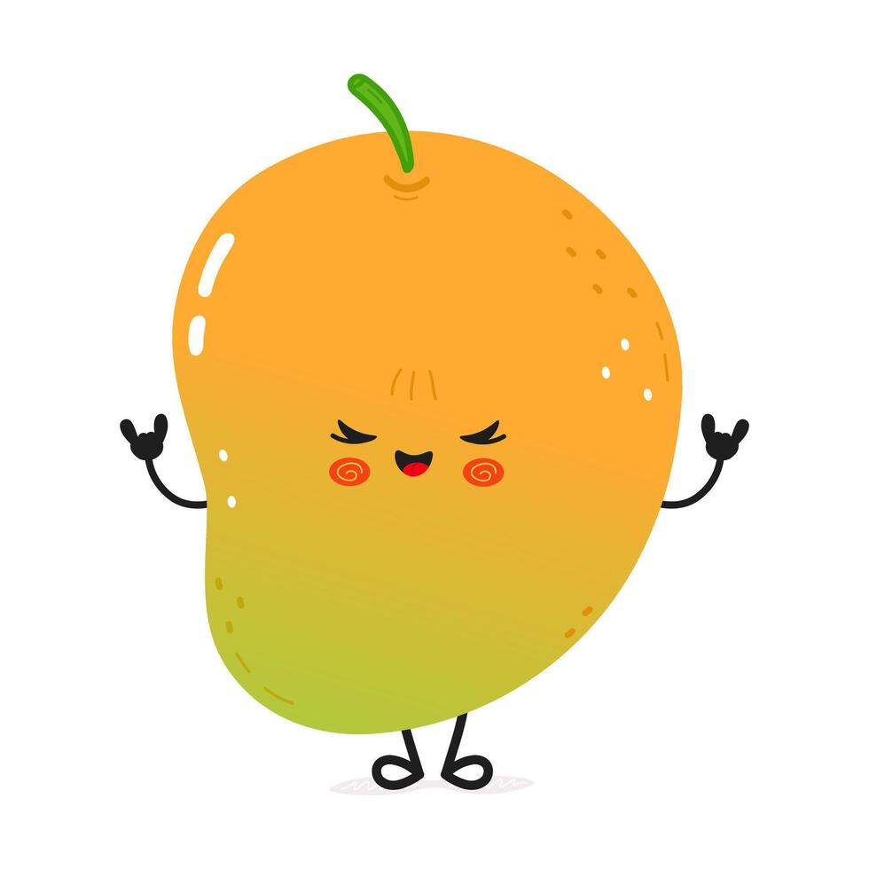 An adorable cartoon Mango shows a rock on hand gesture and a happy expression, ready to rock. vector