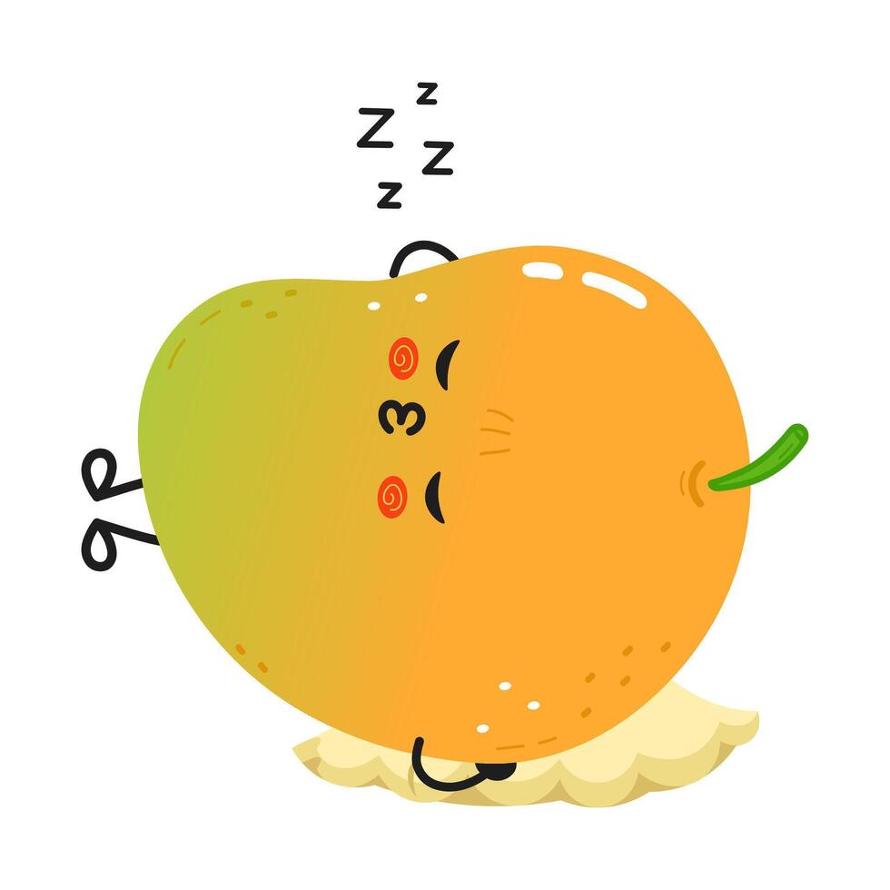 A sleepy and delightful cartoon Mango is enjoying a peaceful rest on a cute, fluffy pillow. vector