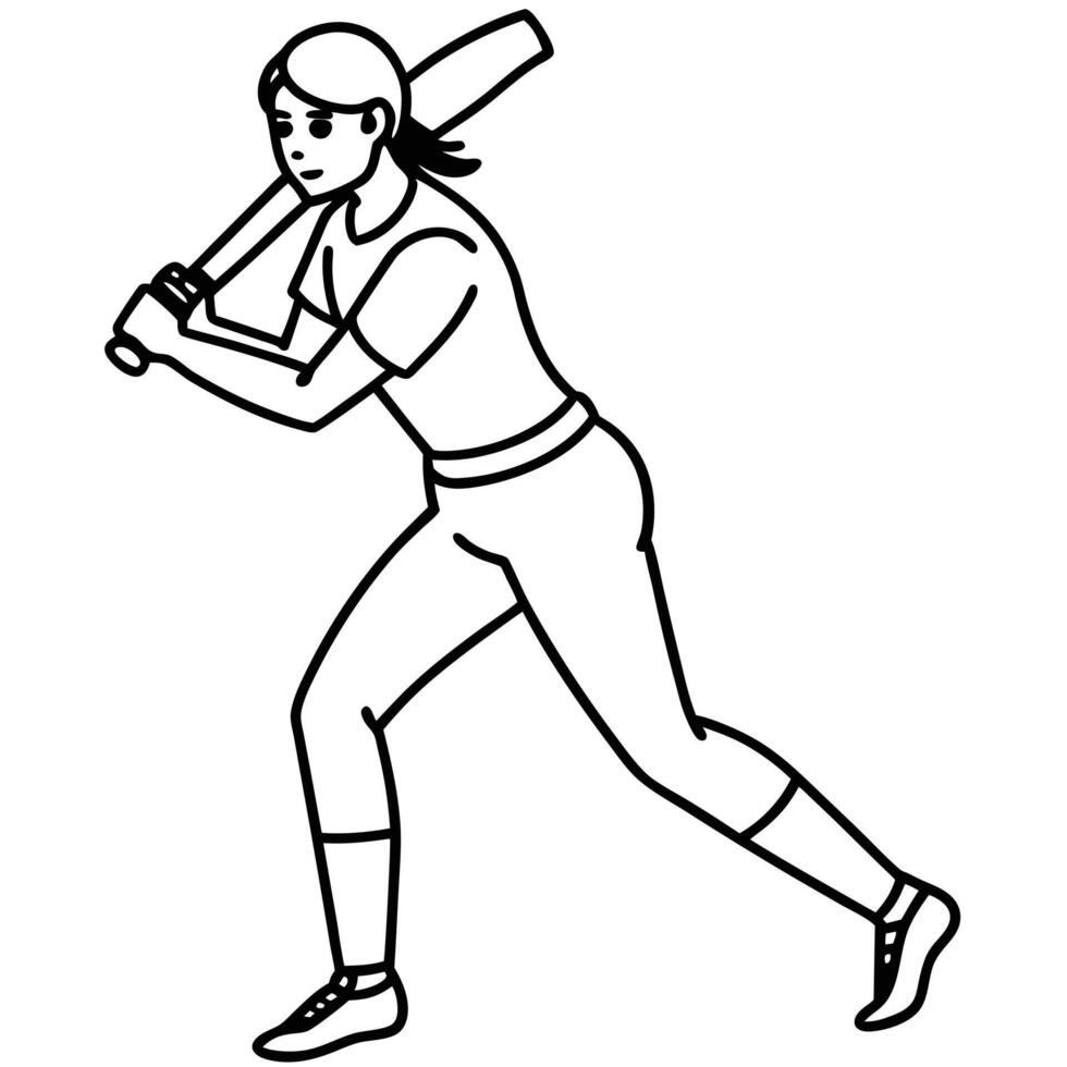 Female Athlete Cricket Game in Full Motion vector