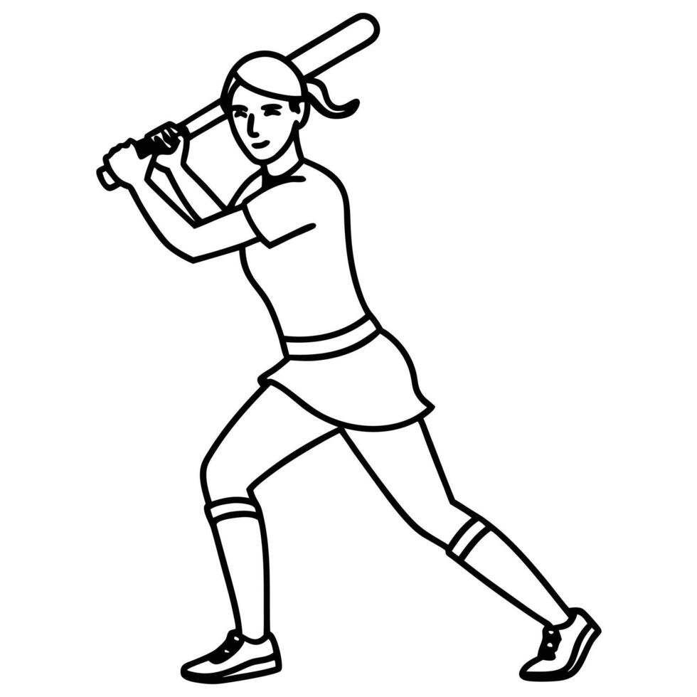 Female Cricket Player Focused Athletic Shot vector