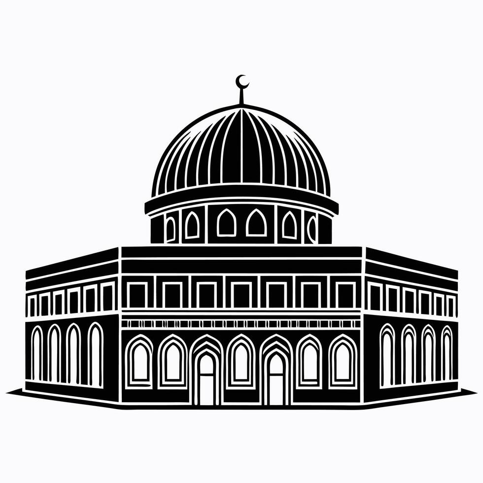 Palestine Al-Aqsa Mosque Cultural Landmark in Silhouette vector