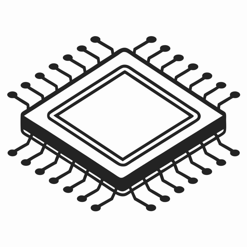 Tech Processor Silhouette Flat Modern Chip Icon vector