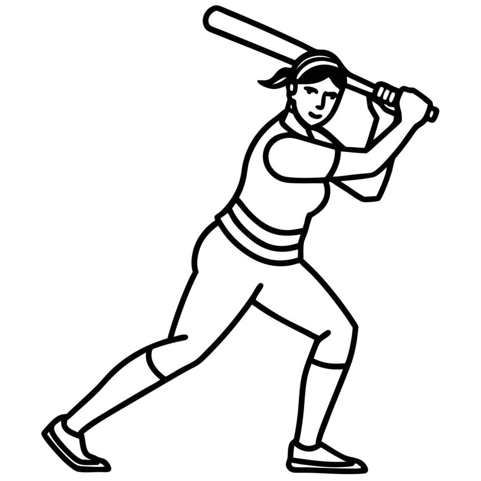 Energetic Girl Playing Cricket Game On vector