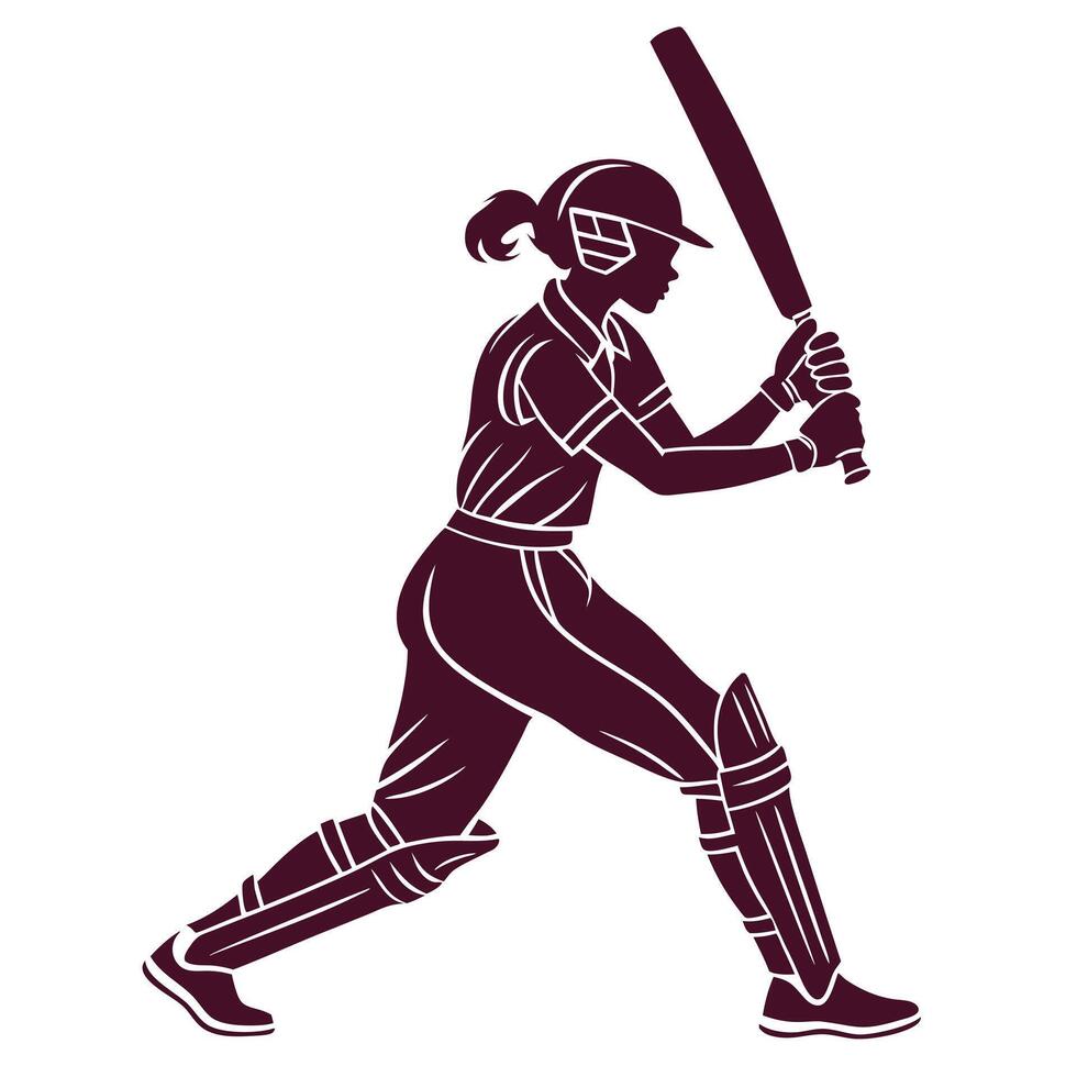 Dynamic Cricket Pose Female Silhouette in Motion vector