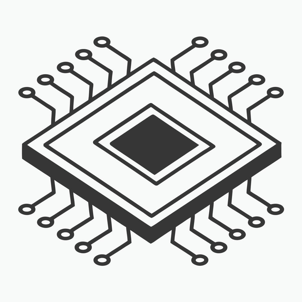 Black Tech Chip Silhouette Digital Circuit Icon vector