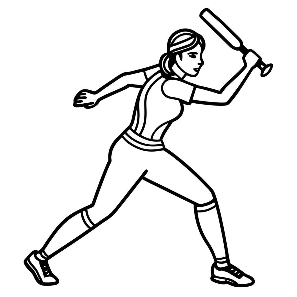 Female Cricketer in Action Powerful Batting Pose vector