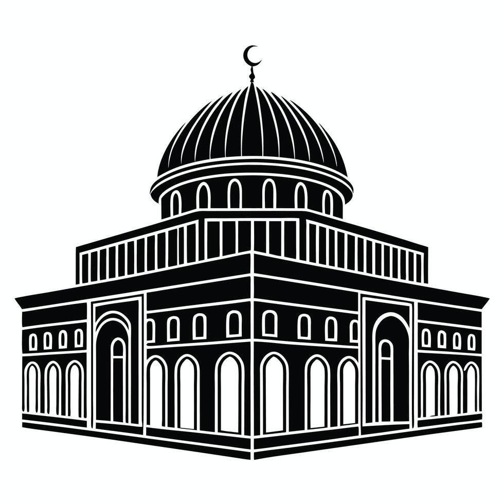 Black Silhouette of Al-Aqsa Mosque Sacred Islamic Symbol vector
