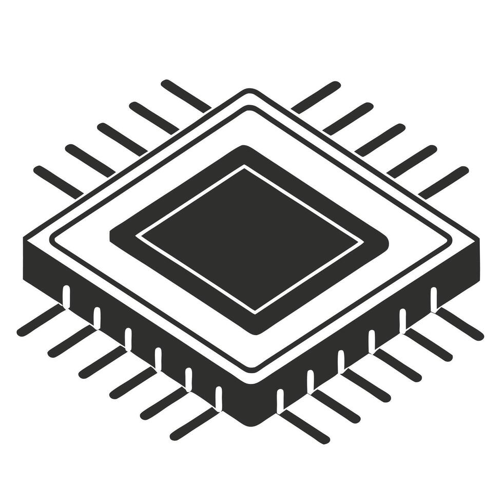 Digital Hardware Icon Minimalist Microchip Silhouette vector