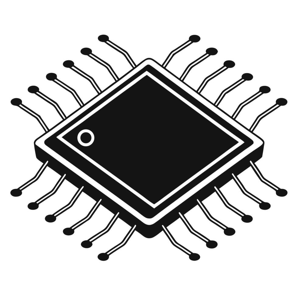 Tech Circuit Microchip Icon Minimal Flat Design vector