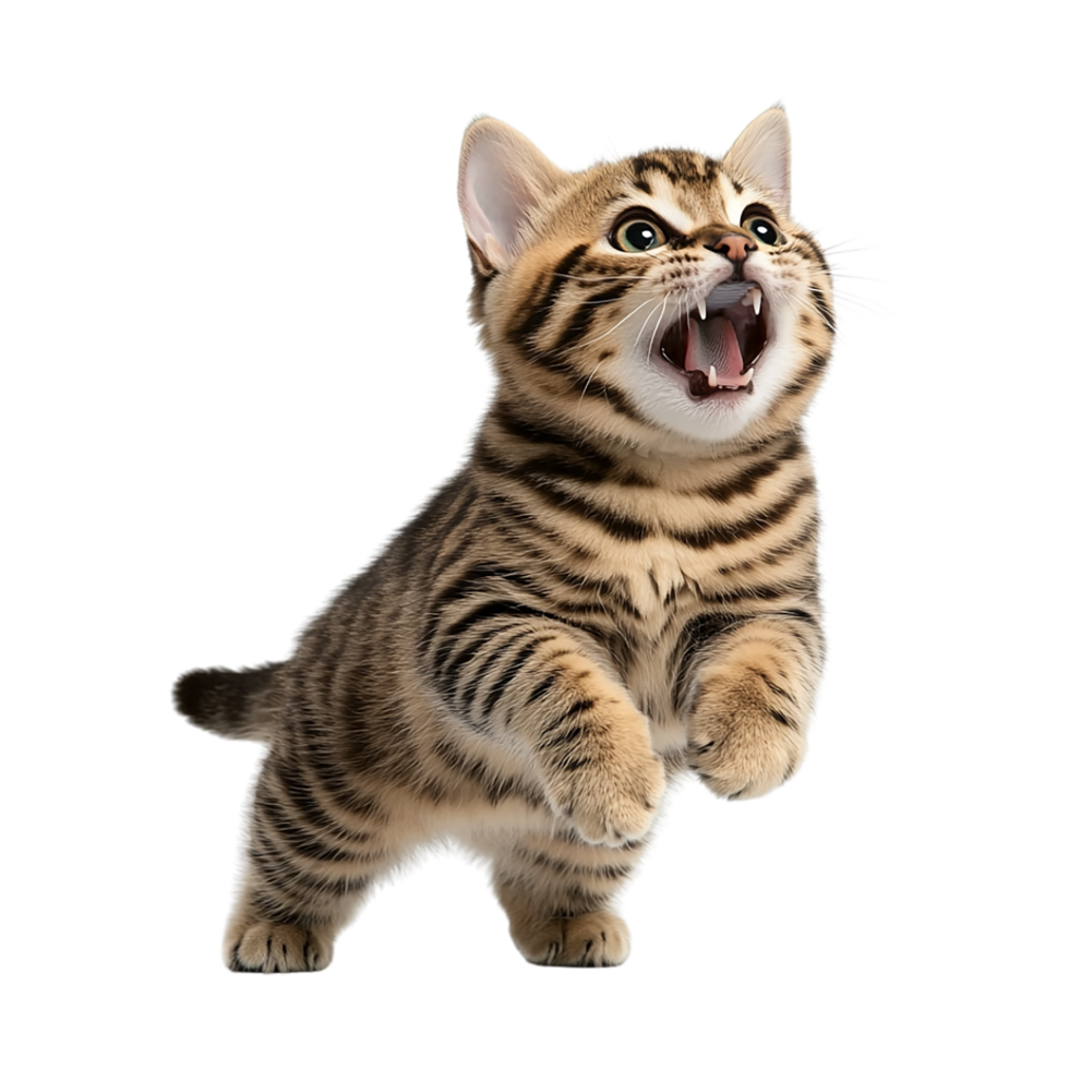 A cat is standing on its hind legs and its mouth is open png