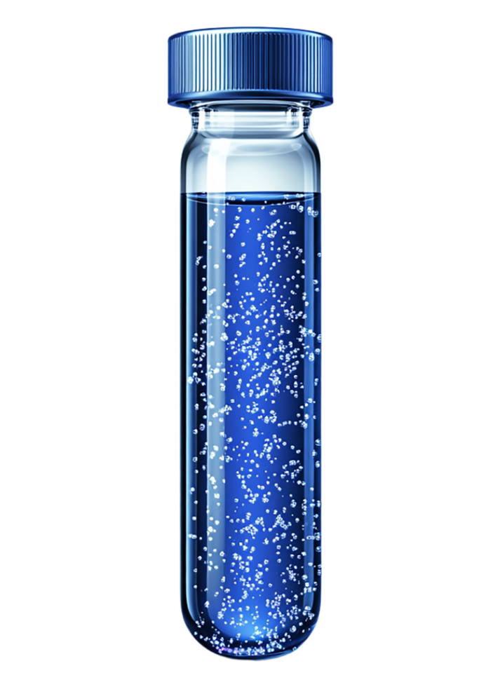 A glass bottle filled with water and blue bubbles png