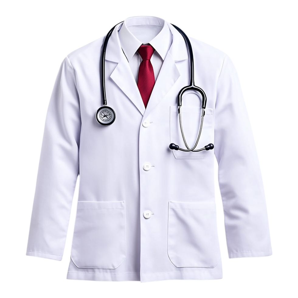 A white doctor's coat with a red tie png