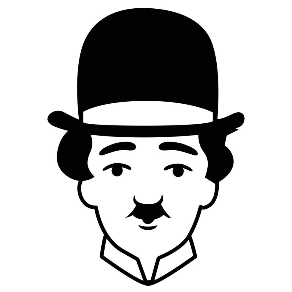 Minimalist Charlie Chaplin Icon Black and White Face Illustration vector
