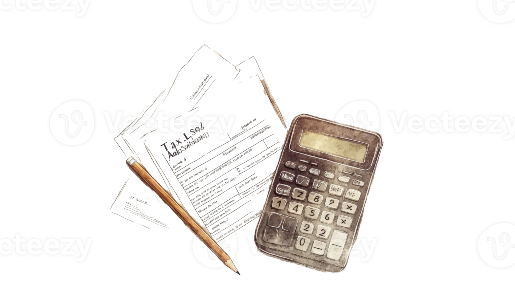 Tax Season Accounting Bills, Calculator, and Pencil for Financial Planning and Budget Management png