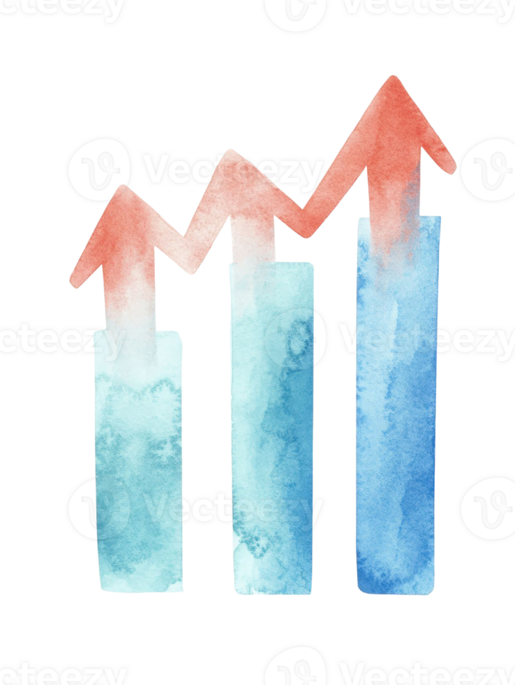 Watercolor Graph Illustrating Upward Trend and Growth in Business Progress, Success, and Financial Development png